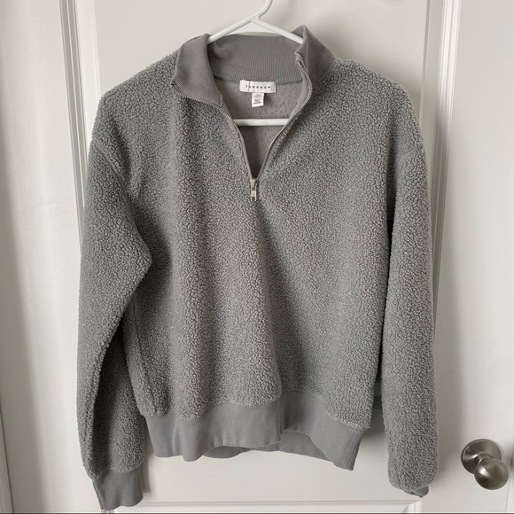 Topshop Nordstrom 1/4 quarter zip fuzzy Sherpa pullover sweatshirt - Picture 2 of 4
